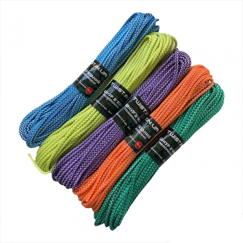 Мотузка шв 4 мм 15 метрів кольорова 5 шт +
